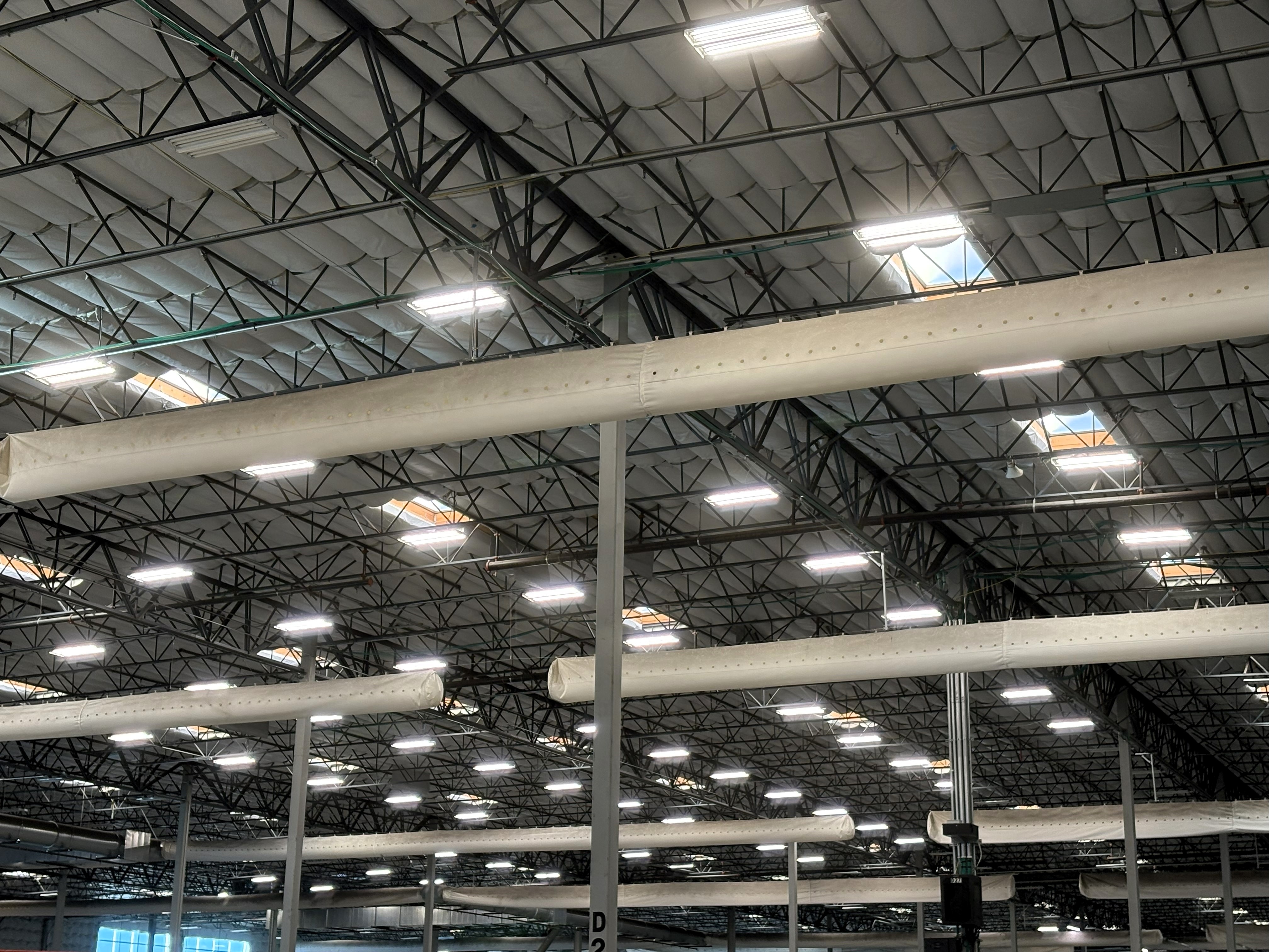 Warehouse lighting over racking and work areas